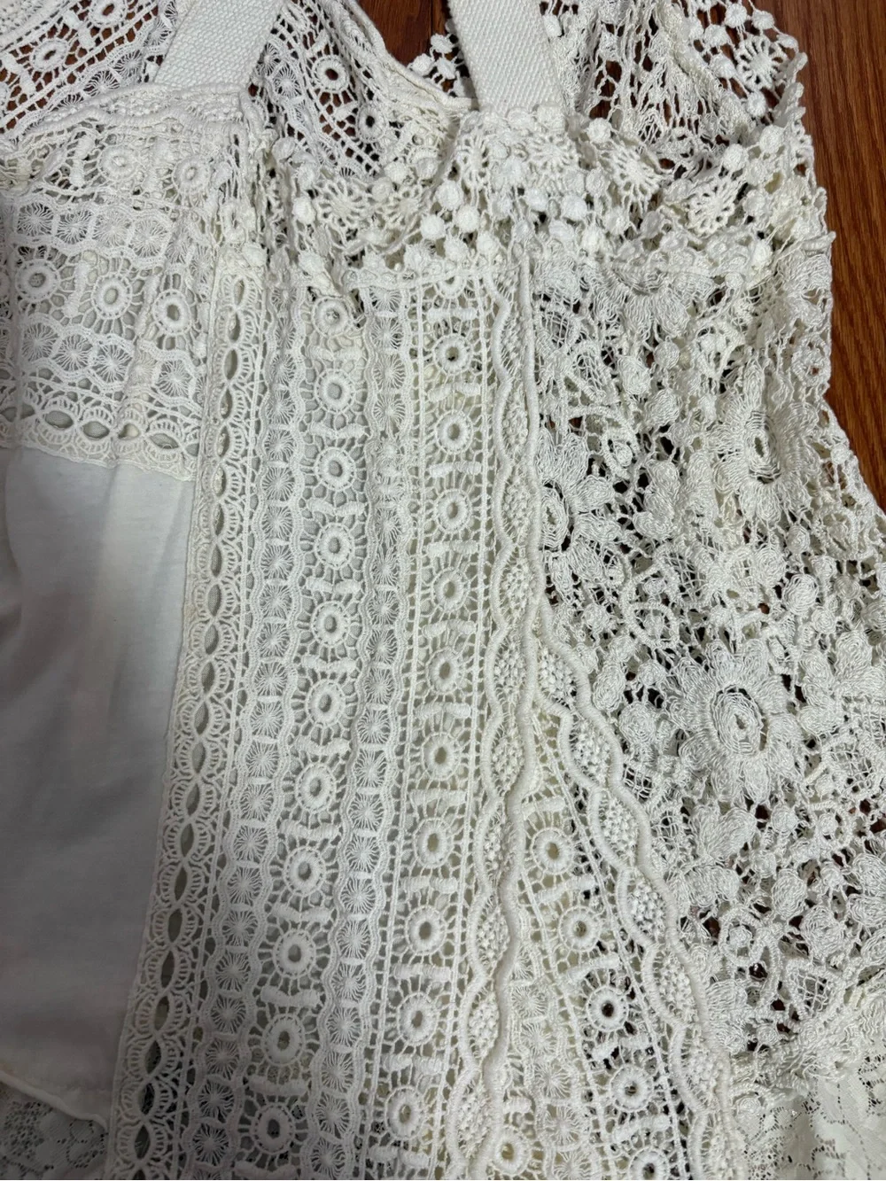 Free People Vintage Cream Lace Crochet Halter Top with Straps, Size Small